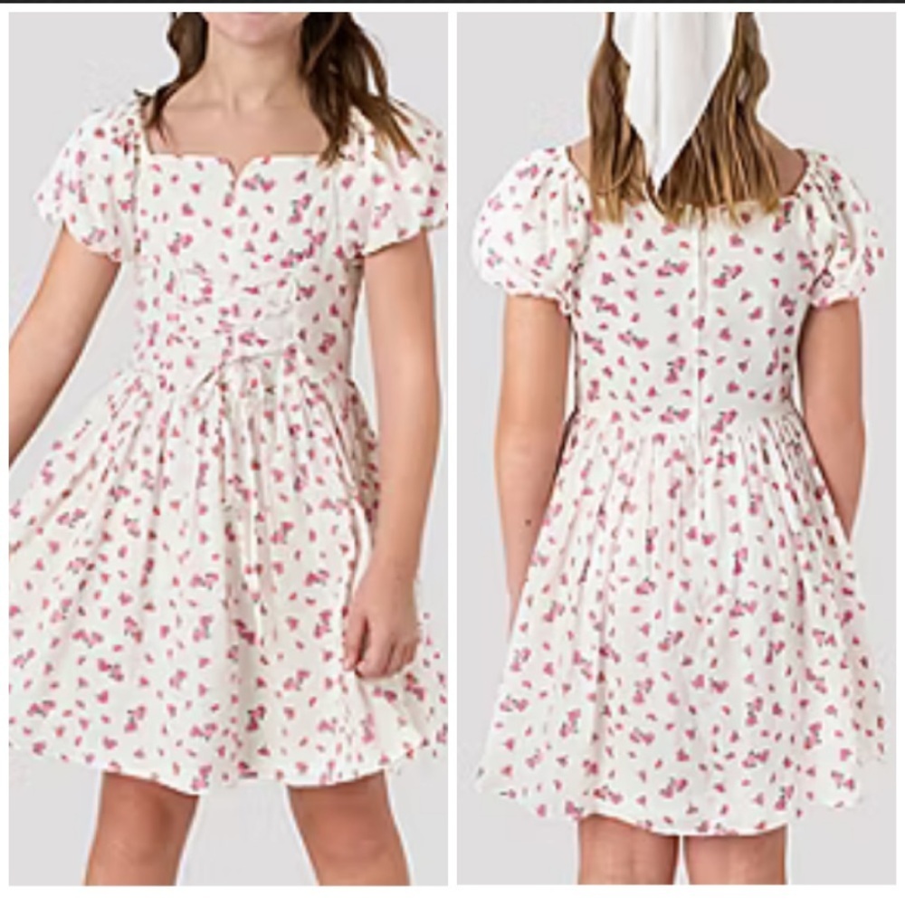 Rare Editions Girls Short Sleeve Floral Puffed A-Line Dress Size 8
